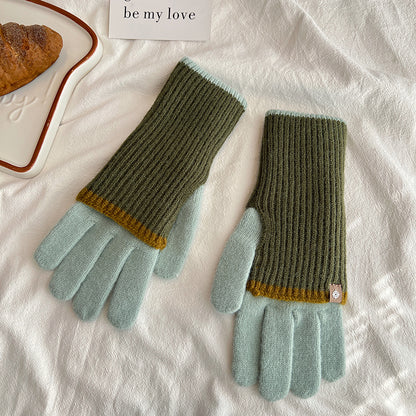 Women's Winter Color Contrast Patchwork Five-finger Touch Gloves