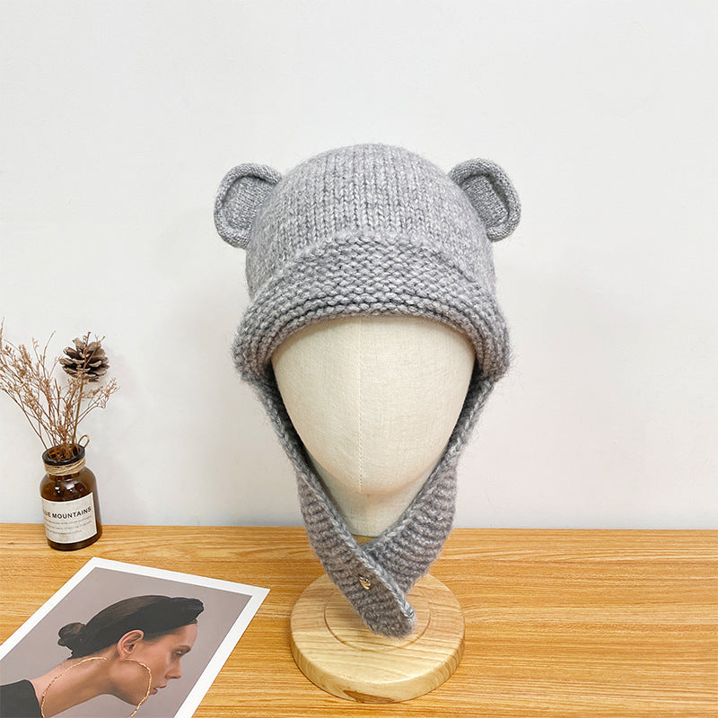 Women's Knitted Woolen Face Slimming Solid Color Hats & Caps