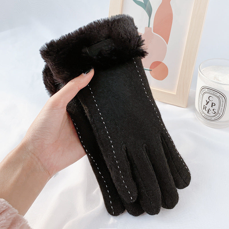 Women's For Winter Fleece-lined Thick Suede Touch Gloves