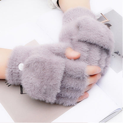 Warm Plush Finger Exposed Flip Outdoor Thickened Gloves