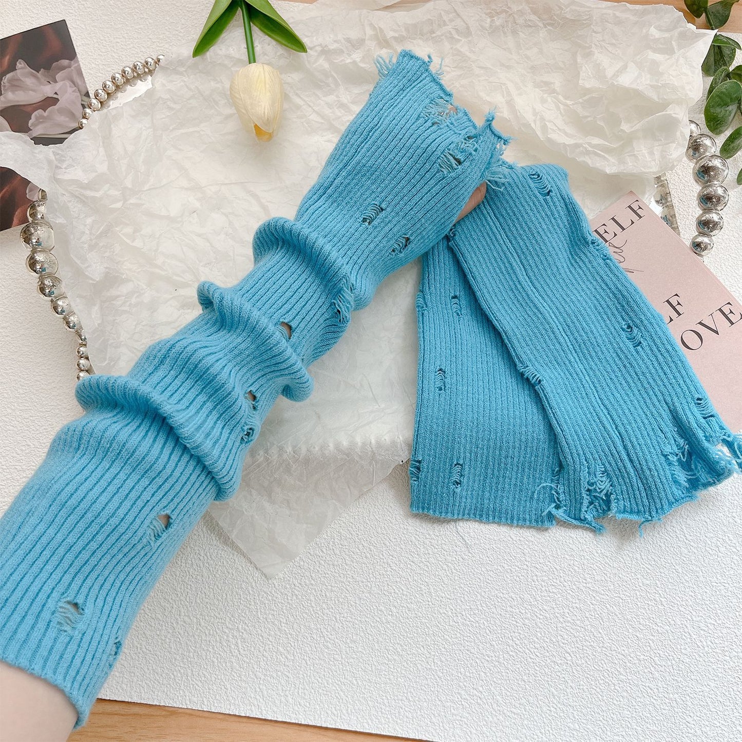 Hole Korean Fingerless Warm Arm Guard Gloves