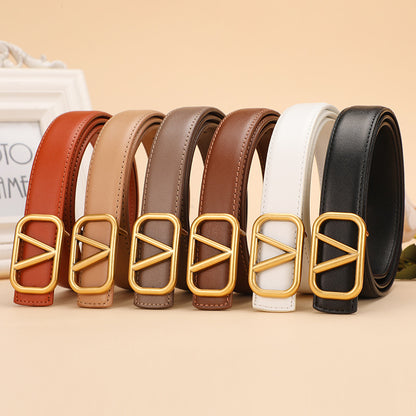 Women's Smooth Buckle Decorative Thin Bronze Live Belts