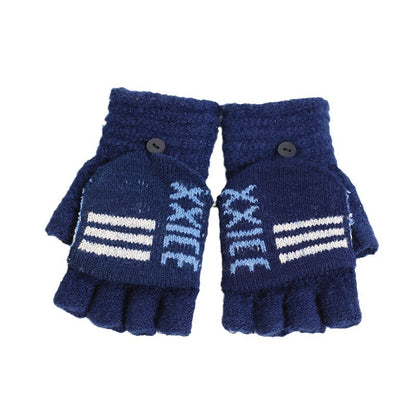 Men's Writing Open Korean Knitted Wool Flip Gloves