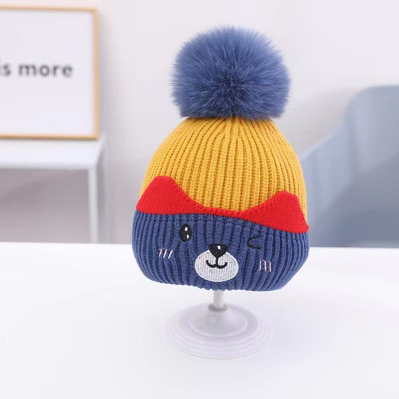 Children's Warm Cute Fur Ball Cartoon Woolen Kids' Headwear