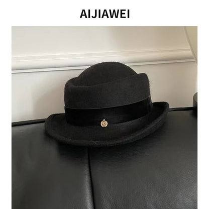 Women's Woolen Bowler Hat Casual Fur Felt Retro Hats & Caps