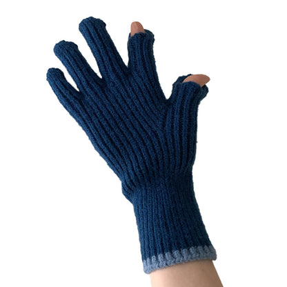 Women's Fashion Thick Fleece Cycling Knitted Half Gloves