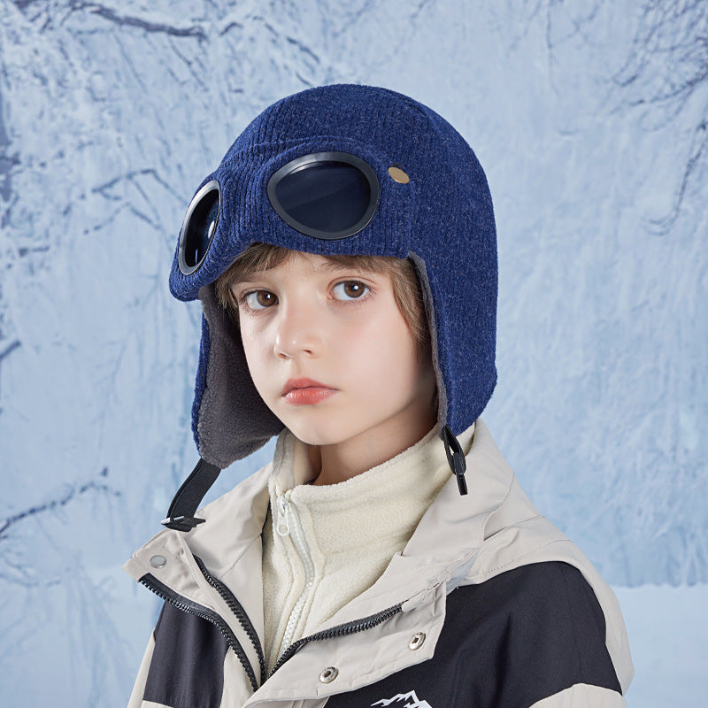 Children's Fleece-lined Warm Pullover Outdoor Boys Windproof Goggles Kids' Headwear