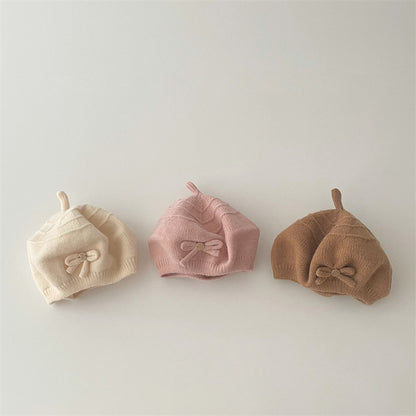 Children's Versatile Beret Bowknot Hat Knitted Kids' Headwear