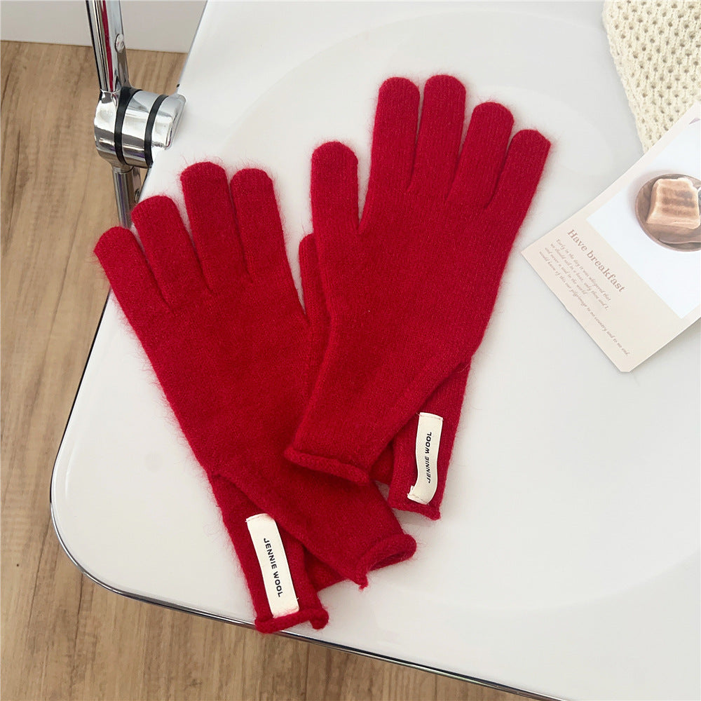 Winter Korean Style Pure Color Cute Five Finger Gloves