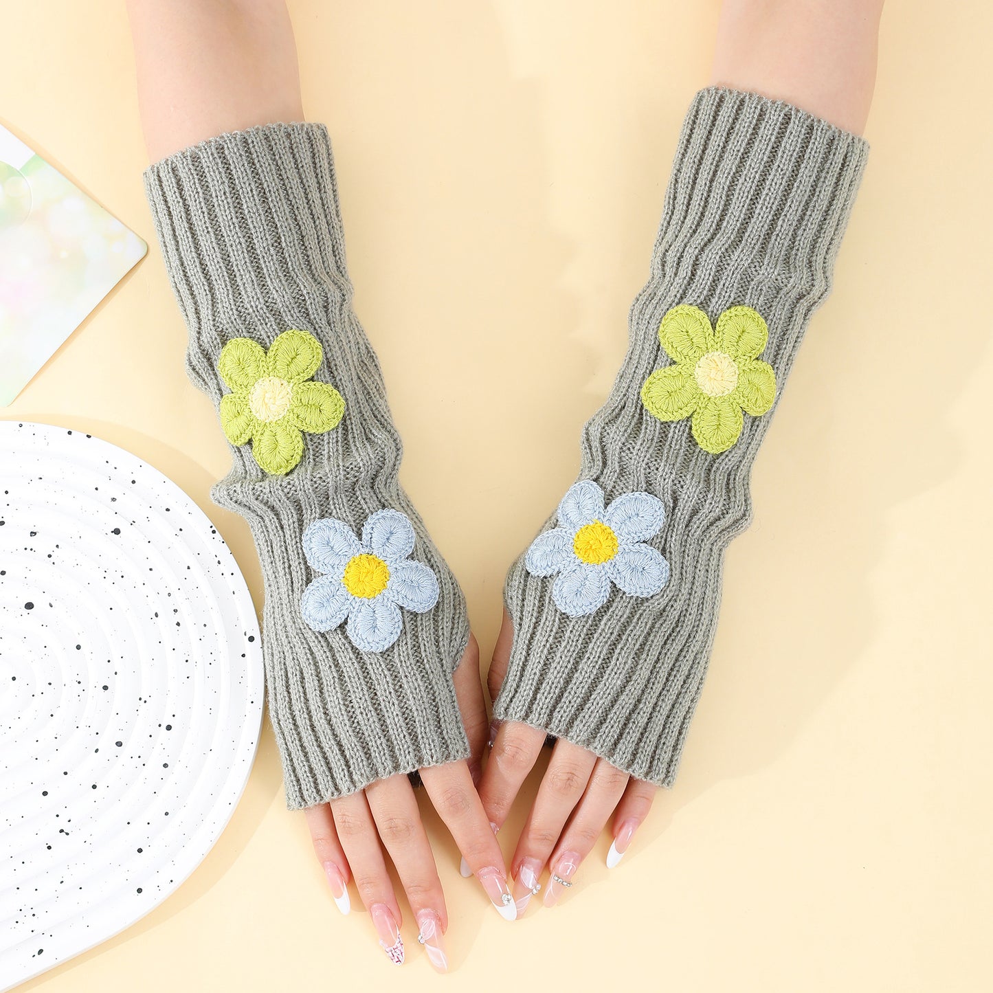 Pile Fingerless Oversleeve Knitted Wool Keep Gloves