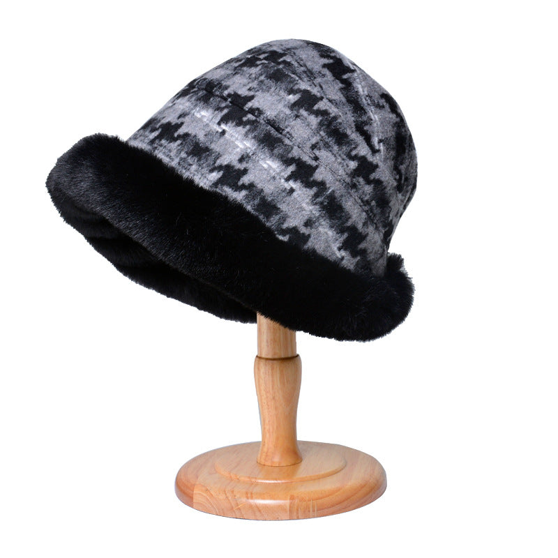 Women's Protection Hat Fleece-lined Chessboard Plaid Bucket Hats & Caps