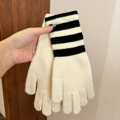 Women's Personalized Fashionable Knitted Warm Winter Extended Striped Open Touch Gloves