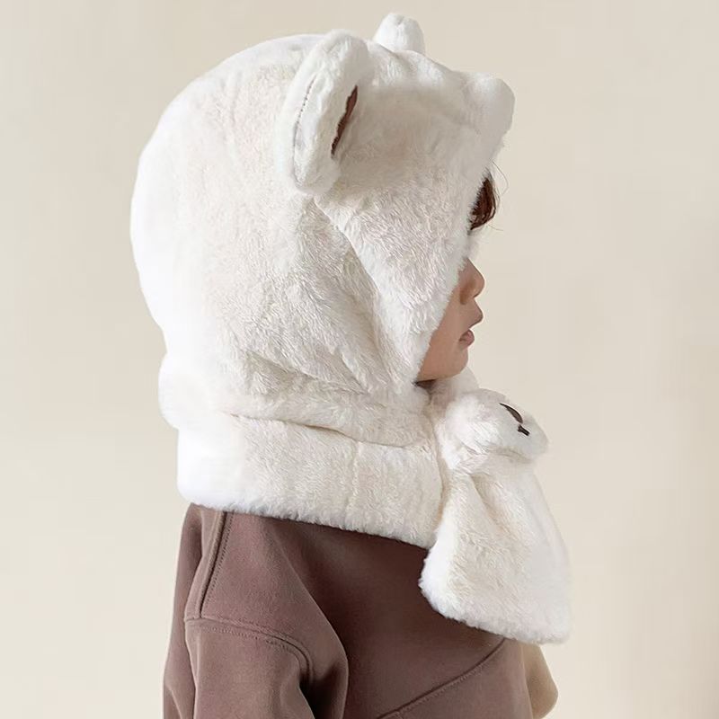 Children's Cute Bear Plush Bonnet Thick Warm Kids' Headwear