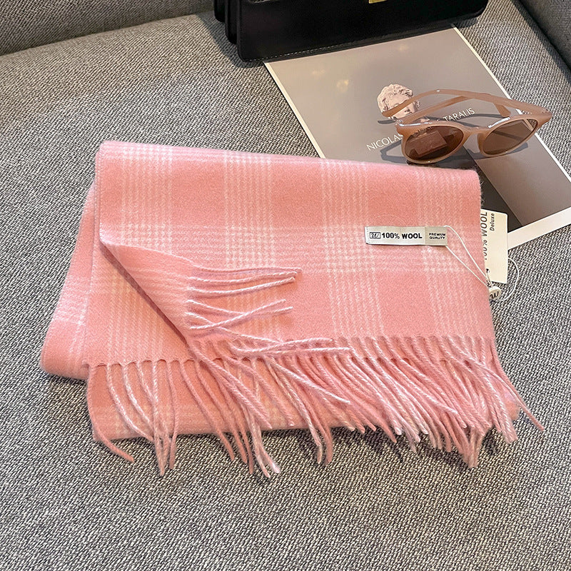 Cream Sweet Winter Korean Style Plaid Scarfs