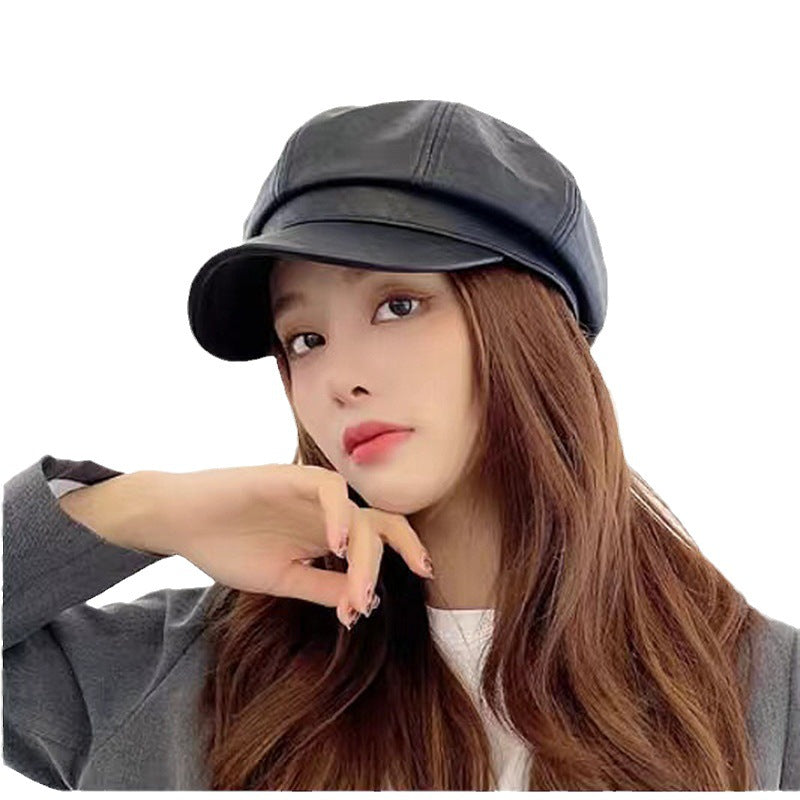 Women's Leather Octagonal Korean British Retro Beret Kids' Headwear