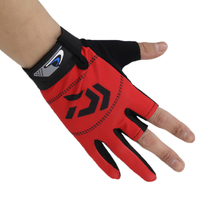 Men's Fishing Printed Dew Three Fingers Spring Gloves