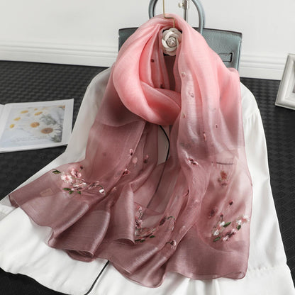 Wool Female Mulberry Embroidered Gradient Fashion Scarfs