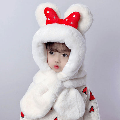 Children's Hat Korean Cute Earmuffs Bowknot Sleeve Integrated Kids' Headwear