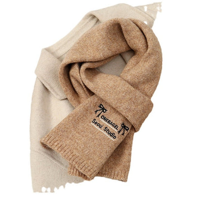 Women's Wool Fashionable Embroidery Bow Soft Glutinous Scarfs