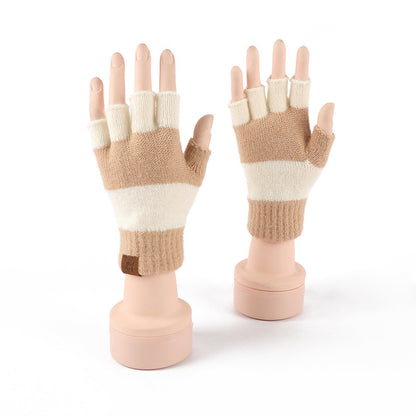 Women's Winter Fashionable Knitted Warm Flip Half Finger Gloves