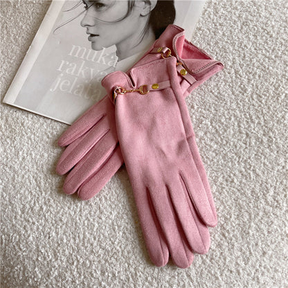 Women's Winter Suede Cycling Open Finger Touch Gloves