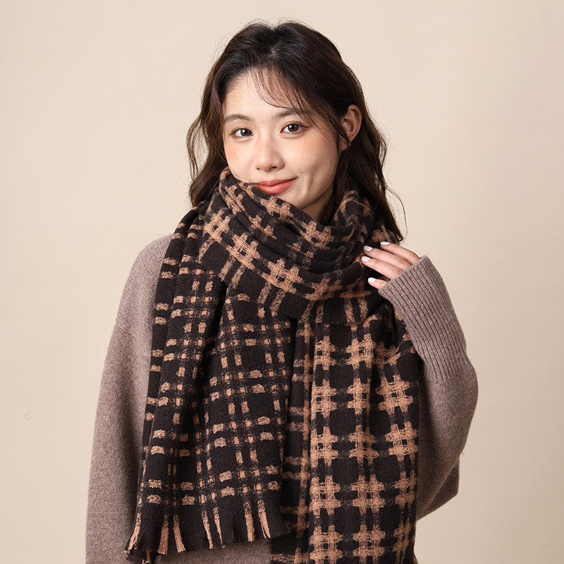 Women's Plaid Korean Thickened British Shawl High-grade Scarfs