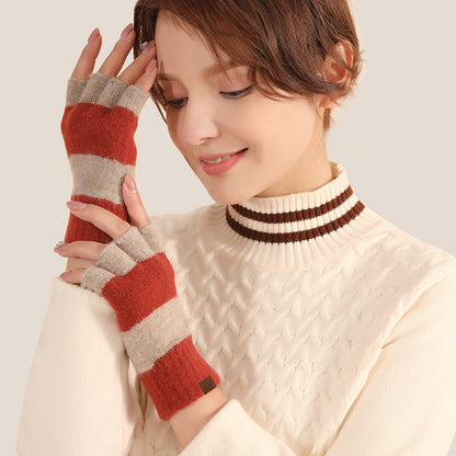 Women's Winter Fashionable Knitted Warm Flip Half Finger Gloves