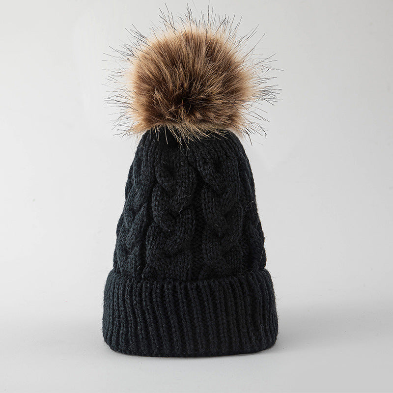 Women's Fur Ball Thickened Woolen Trendy Sleeve Twisted Kids' Headwear