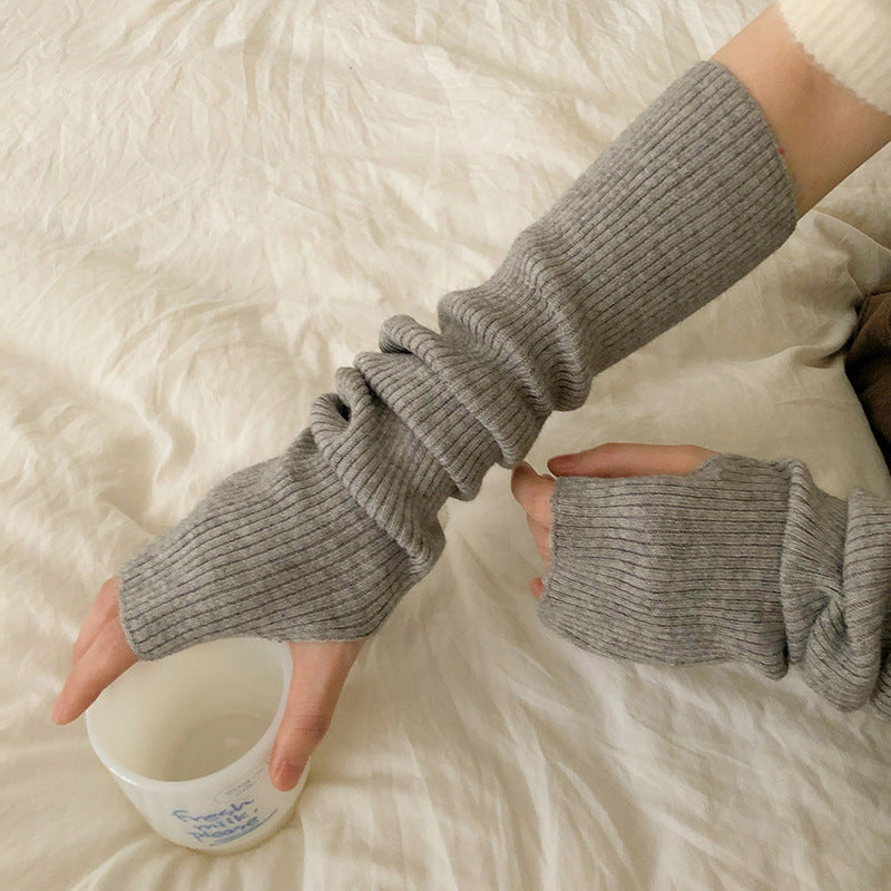 Women's Knitted Wool Half-sleeve Warm Open Finger Touch Screen Arm Gloves