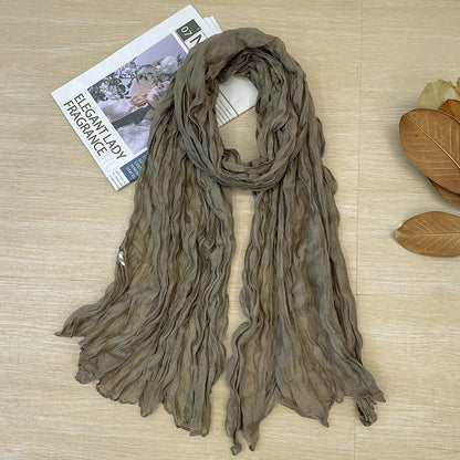 Women's Korean Style Artistic Vintage Crumpled Cotton Scarfs