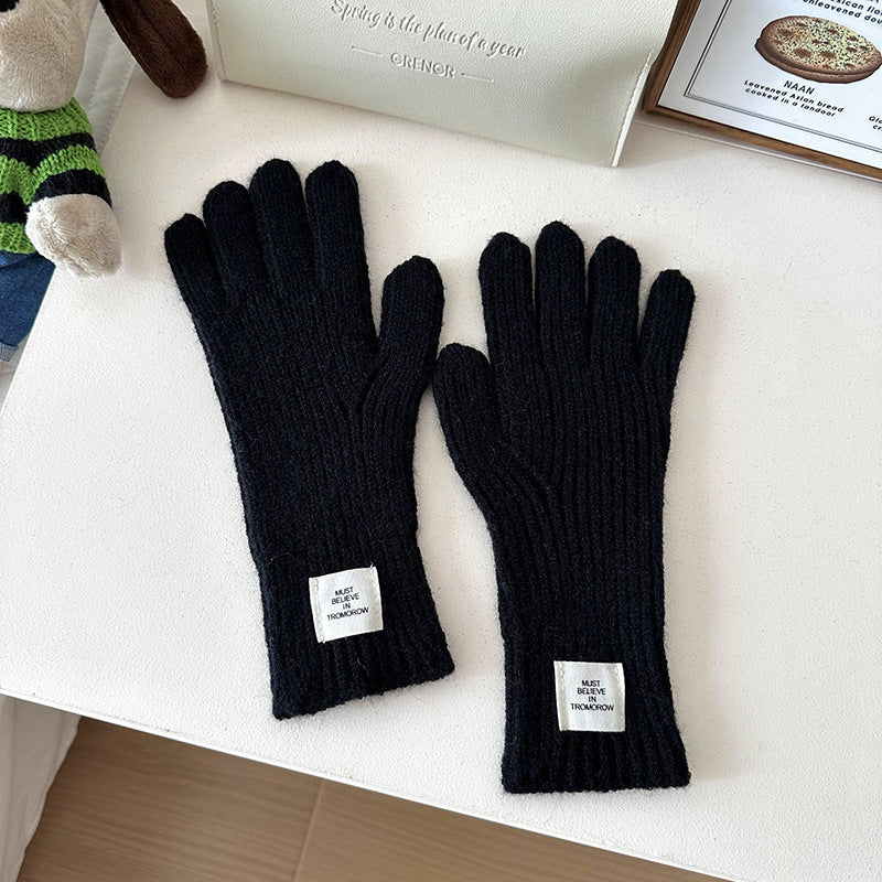 Women's Winter Solid Color Knitted Korean Style Thickened Touch Gloves