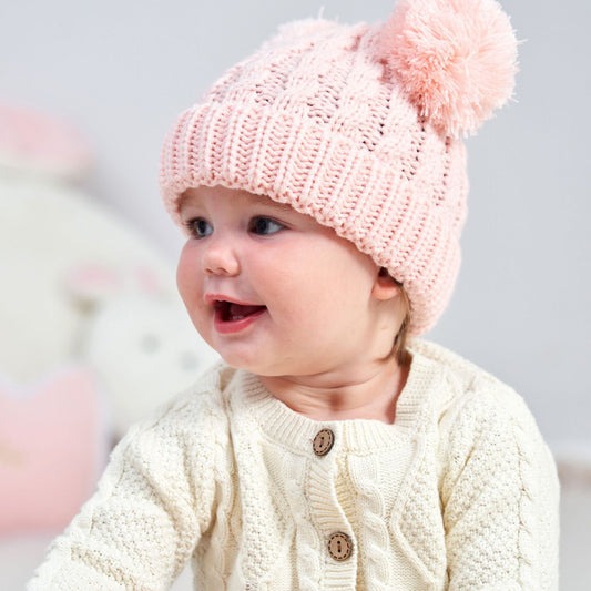 Children's Twisted Woolen Yarn Double Ball Hat Kids' Headwear