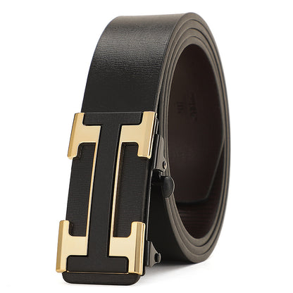 Men's Leather Inner Wear Pattern Toothless Automatic Buckle Belts