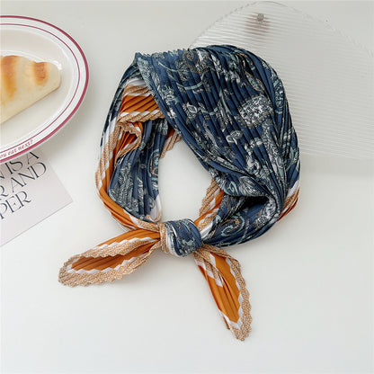 Women's Crumpled Kerchief Summer East Gate Pleated Decorative Printed Hair Scarfs