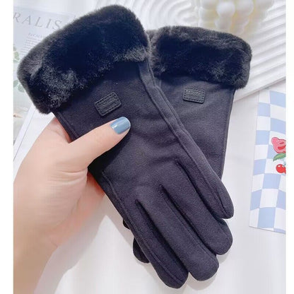 Women's Fleece-lined Thick Cute Windproof Plush Angora Cycling Driving Warm Gloves