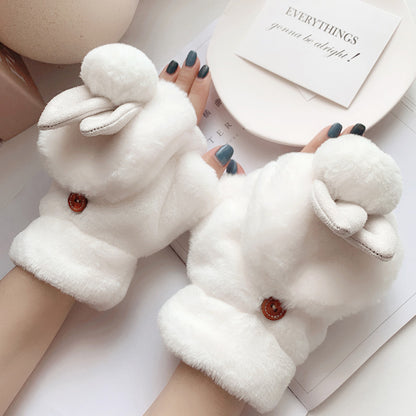 Winter Fleece-lined Cute Korean Style Cartoon Extra Thick Gloves