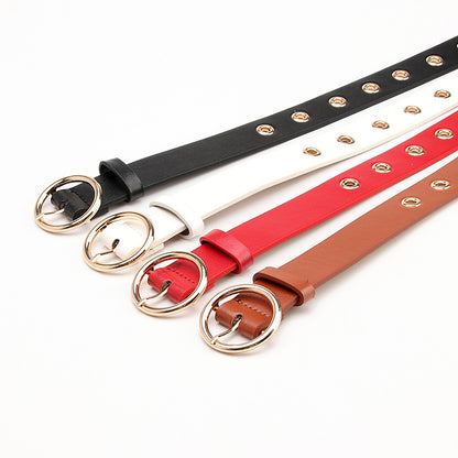 Women's Eyelet Decoration Korean Style Round Buckle Belts