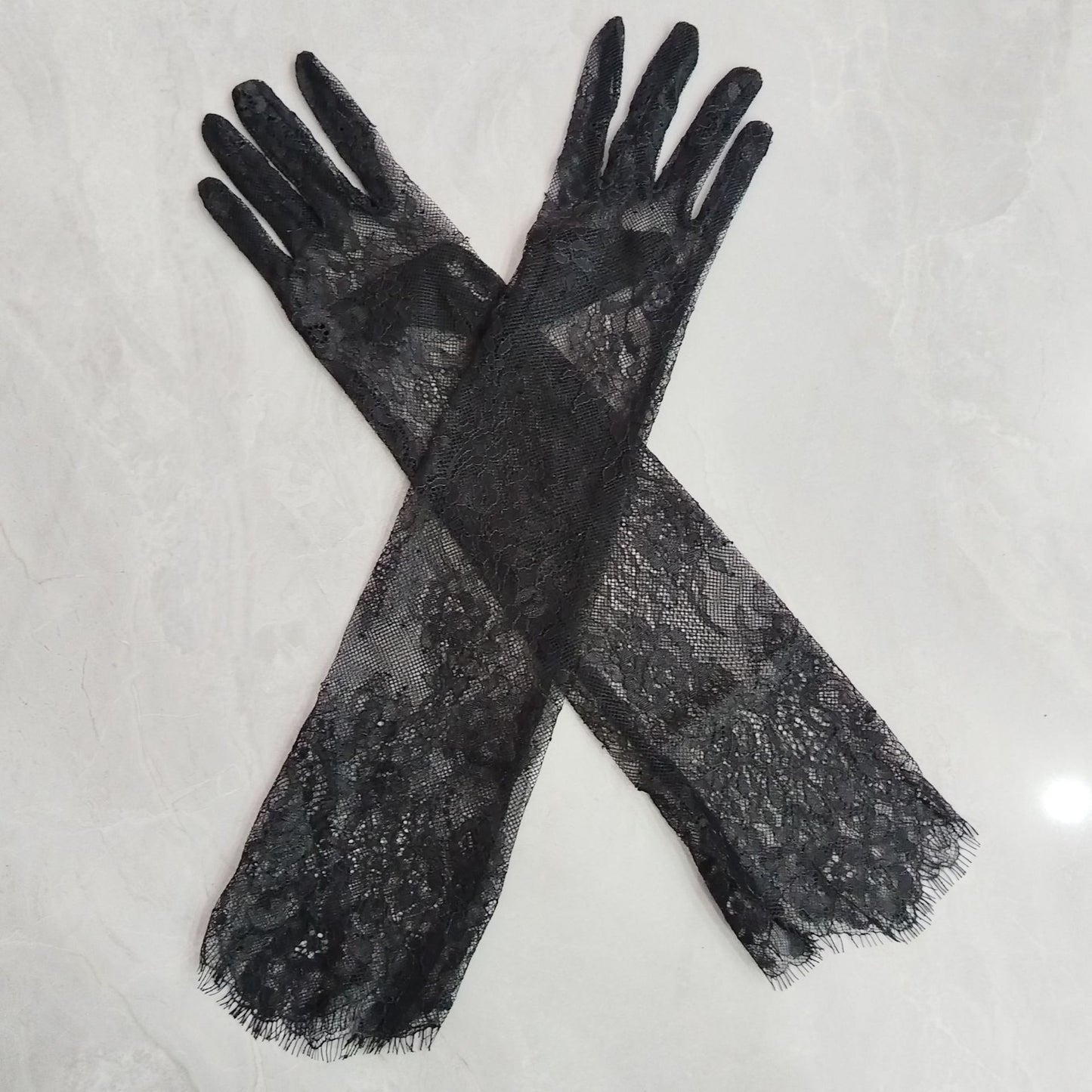 Super Fairy Black Lace Tulle Long Wedding Gloves