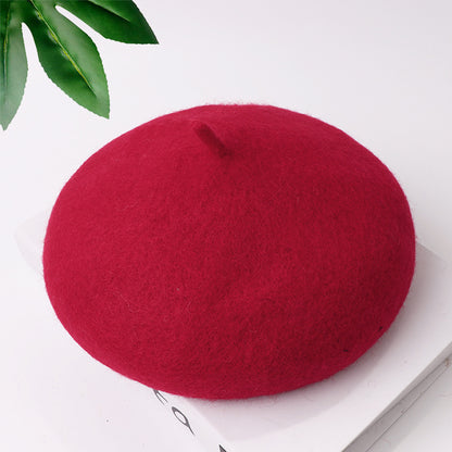 Mob Beret Woolen Solid Color Simple Adult Kids' Headwear