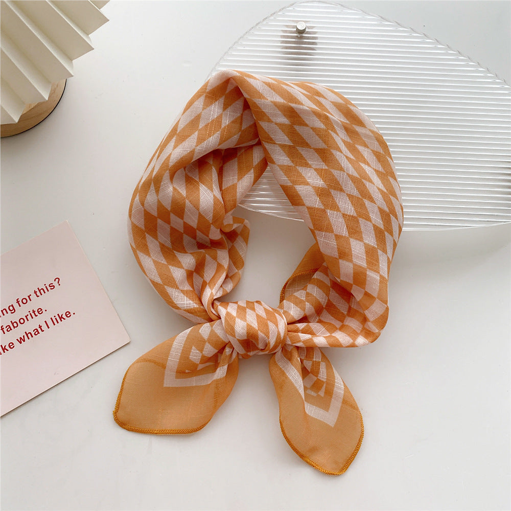 Women's Cotton Linen Small Square Towel Autumn Summer Bandana Headband Scarfs