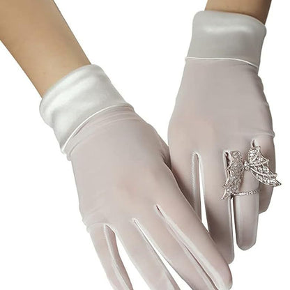 Women's Classic Stretch Short Satin Wedding Dance Party Gloves