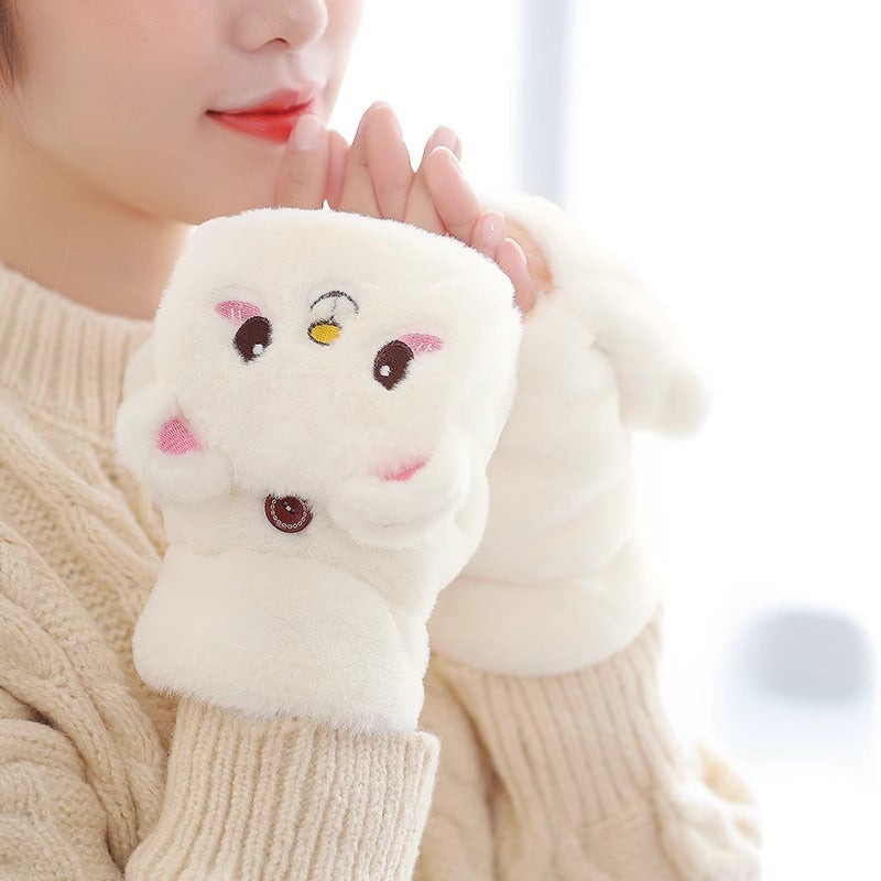 Women's Cute Riding Korean Style Cartoon Veet Gloves