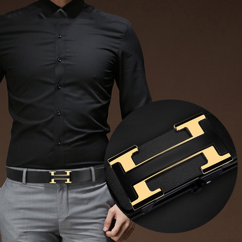 Men's Automatic Buckle Light Fashion Korean Style Casual Cowhide Belts