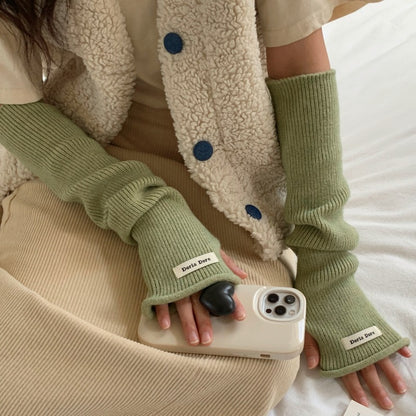 Women's Arm Sleeve Warm Protection Long Knitted Sweater Gloves