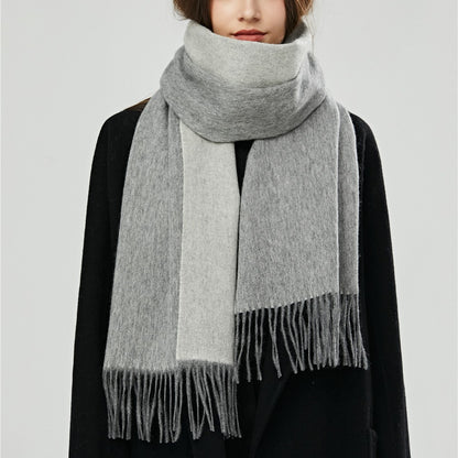 Women's Plain Wool Monochrome Tassel Double-sided Shawl Scarfs