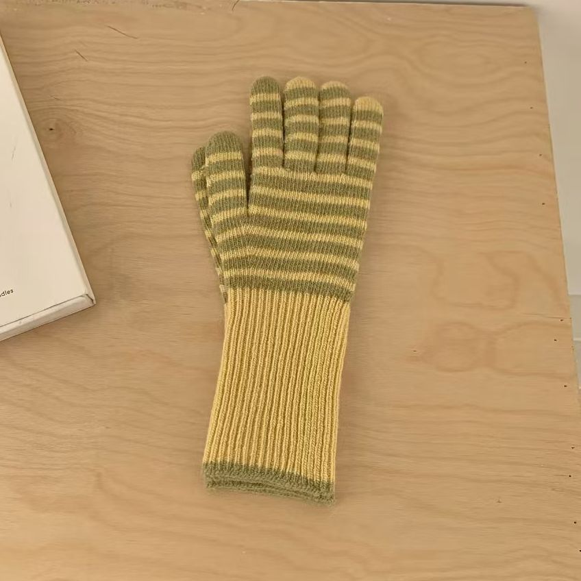 Wool Striped Knitted Finger Touch Screen Gloves