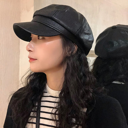 Women's Leather Octagonal Korean British Retro Beret Kids' Headwear