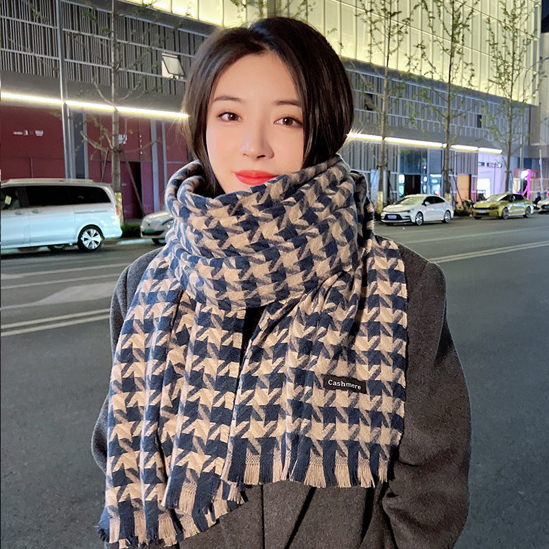 Women's High-grade Plaid Shawl Autumn Versatile Fashion Double-sided Scarfs