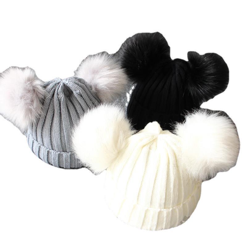 Women's & Men's Double Ball Imitation Fox Fur Hat Kids' Headwear