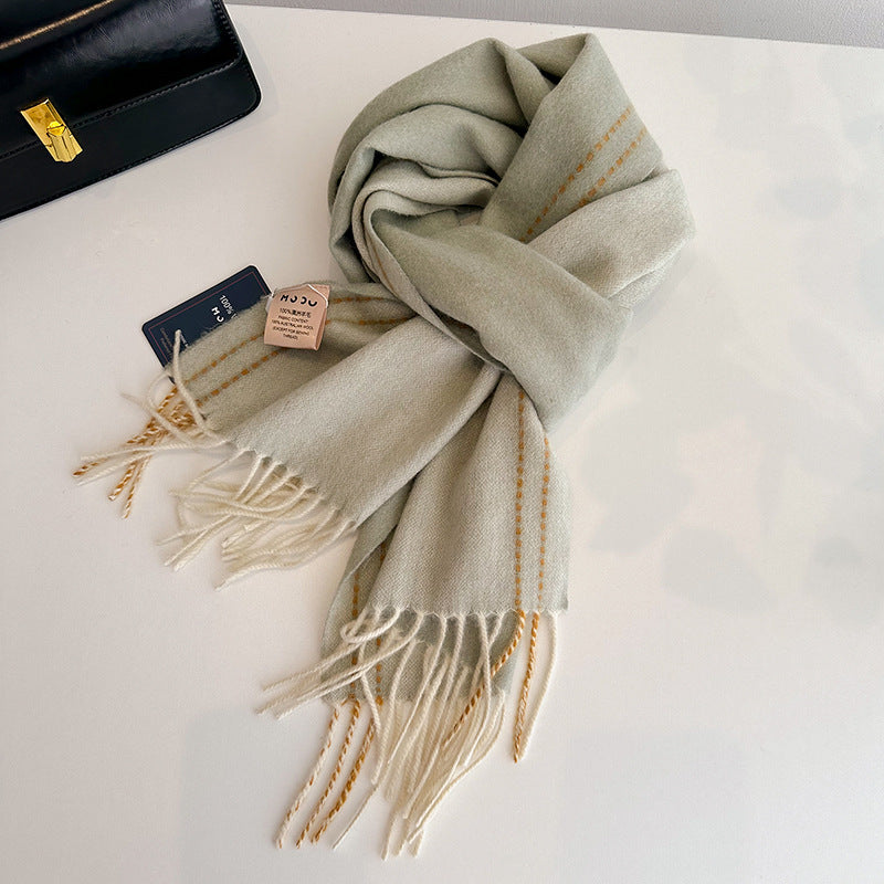 Women's & Men's Double-sided Solid Color Matching Tassel Threading Scarfs